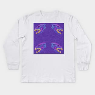 Diaphonized Hyena Skull Gold Teeth Purple Kids Long Sleeve T-Shirt